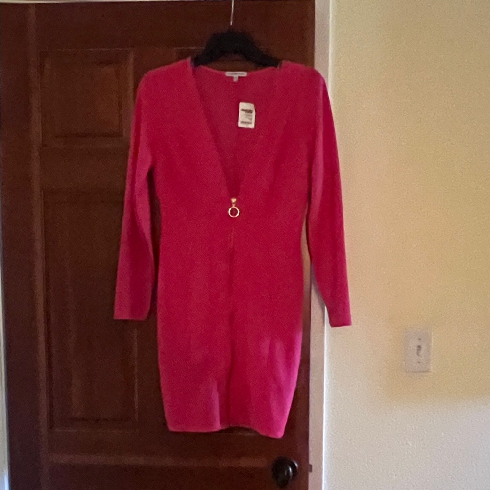 Charlotte Russe Hot Pink Long Sleeve V-Neck Sweater Dress